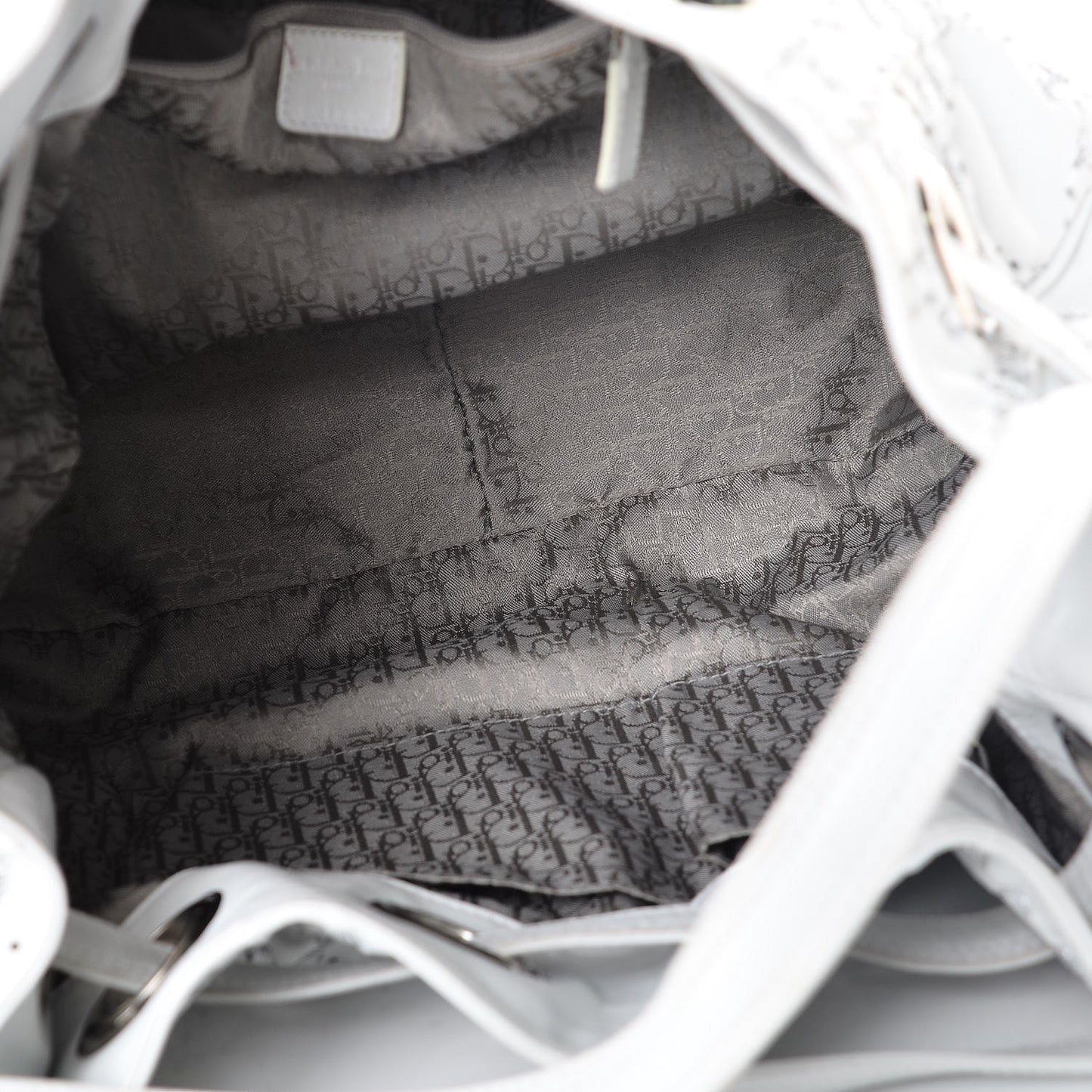 Lambskin Stitched Cannage Drawstring Bag White