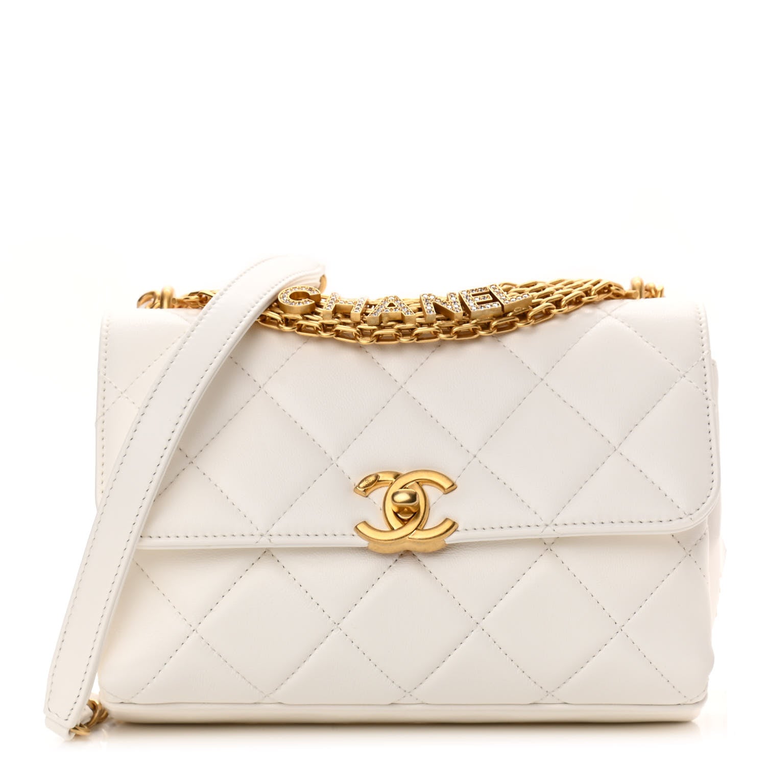 Chanel Lambskin Quilted Small CC Crystal Logo Chain Flap White 1 of 11