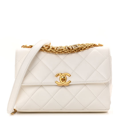 Chanel Lambskin Quilted Small CC Crystal Logo Chain Flap White 1 of 11