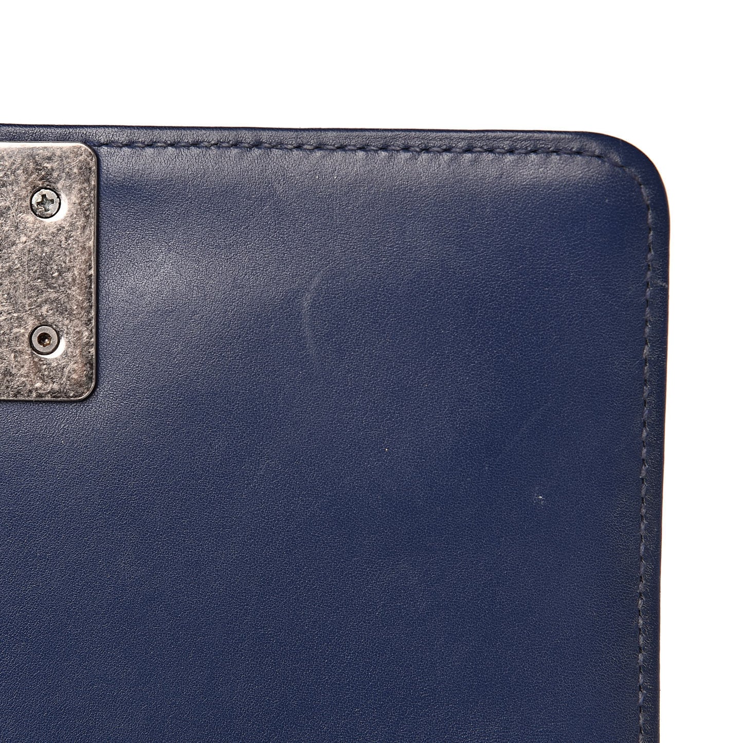 Calfskin Painted Chevron Embossed Small Boy Flap Dark Blue