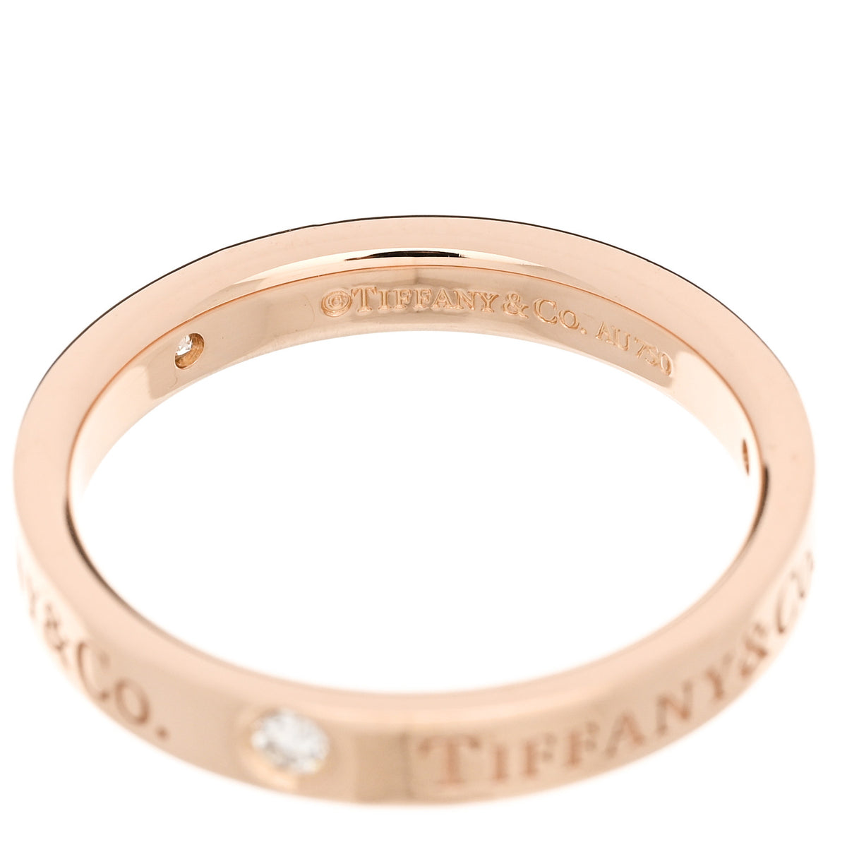 Tiffany 18K Rose Gold Diamond 3mm Logo Band Ring 53 6.25 4 of 4