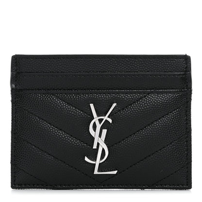 Saint Laurent Grain De Poudre Matelasse Chevron Monogram Credit Card Case Black 1 of 10