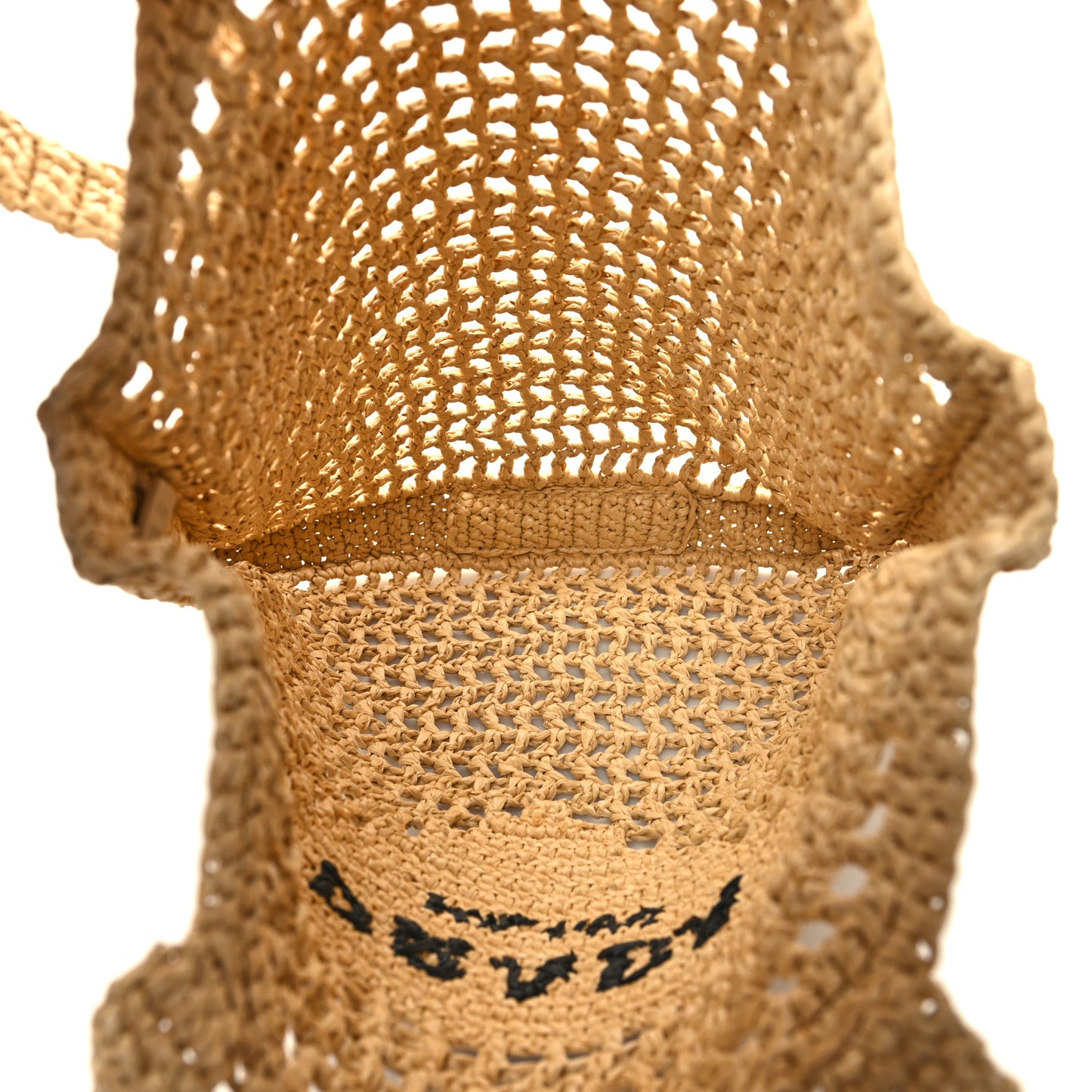 Yarn Raffia Effect Crochet Logo Embroidered Tote Bag Naturale