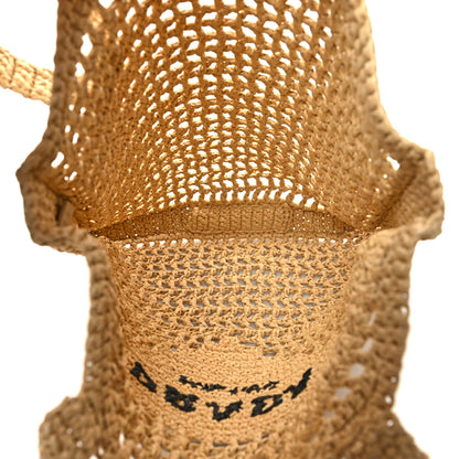 Prada Yarn Raffia Effect Crochet Logo Embroidered Tote Bag Naturale 5 of 9