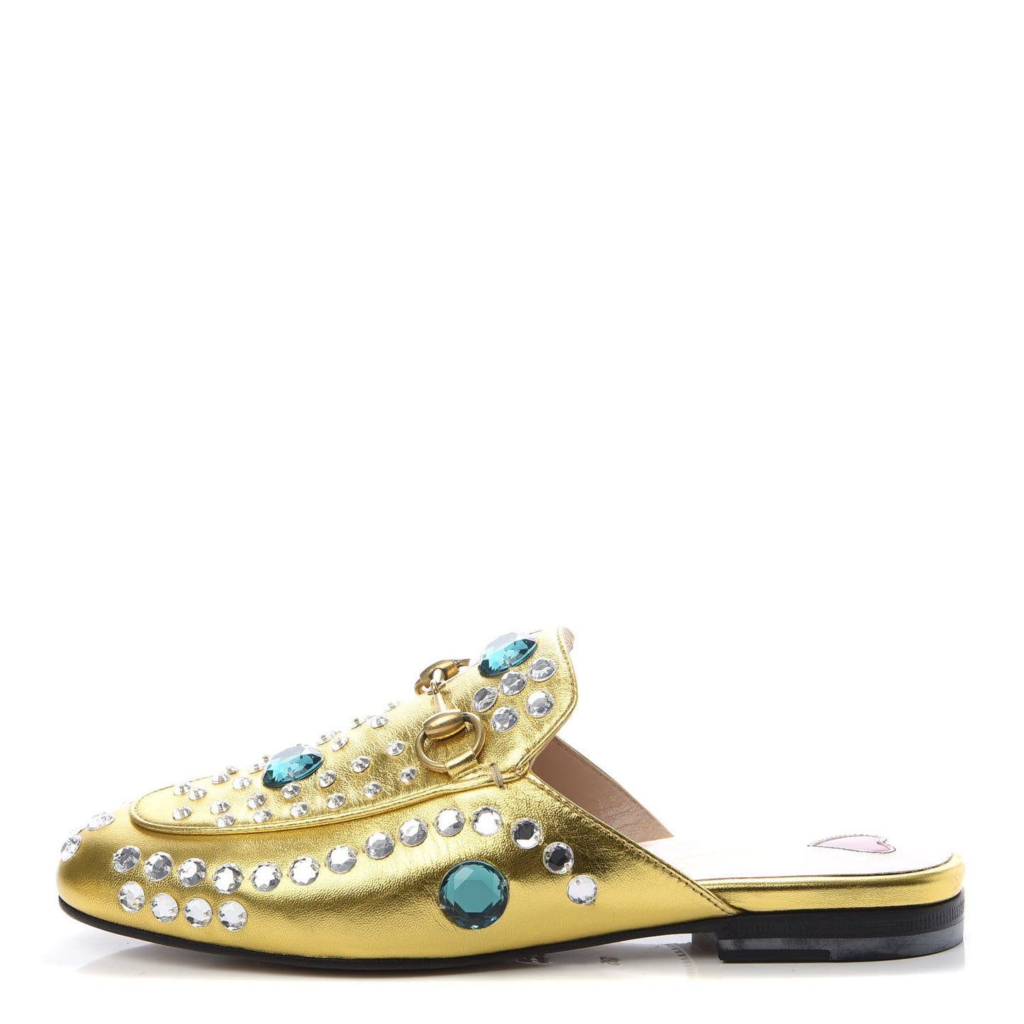 Metallic Nappa Crystal Womens Princetown Slippers 35 Gold