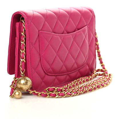 Chanel Lambskin Quilted CC Pearl Crush Wallet on Chain WOC Dark Pink 3 of 10