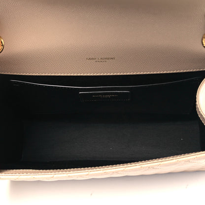 Saint Laurent Grain De Poudre Textured Mixed Matelasse Medium Triquilt Monogram Satchel Dark Beige 5 of 9