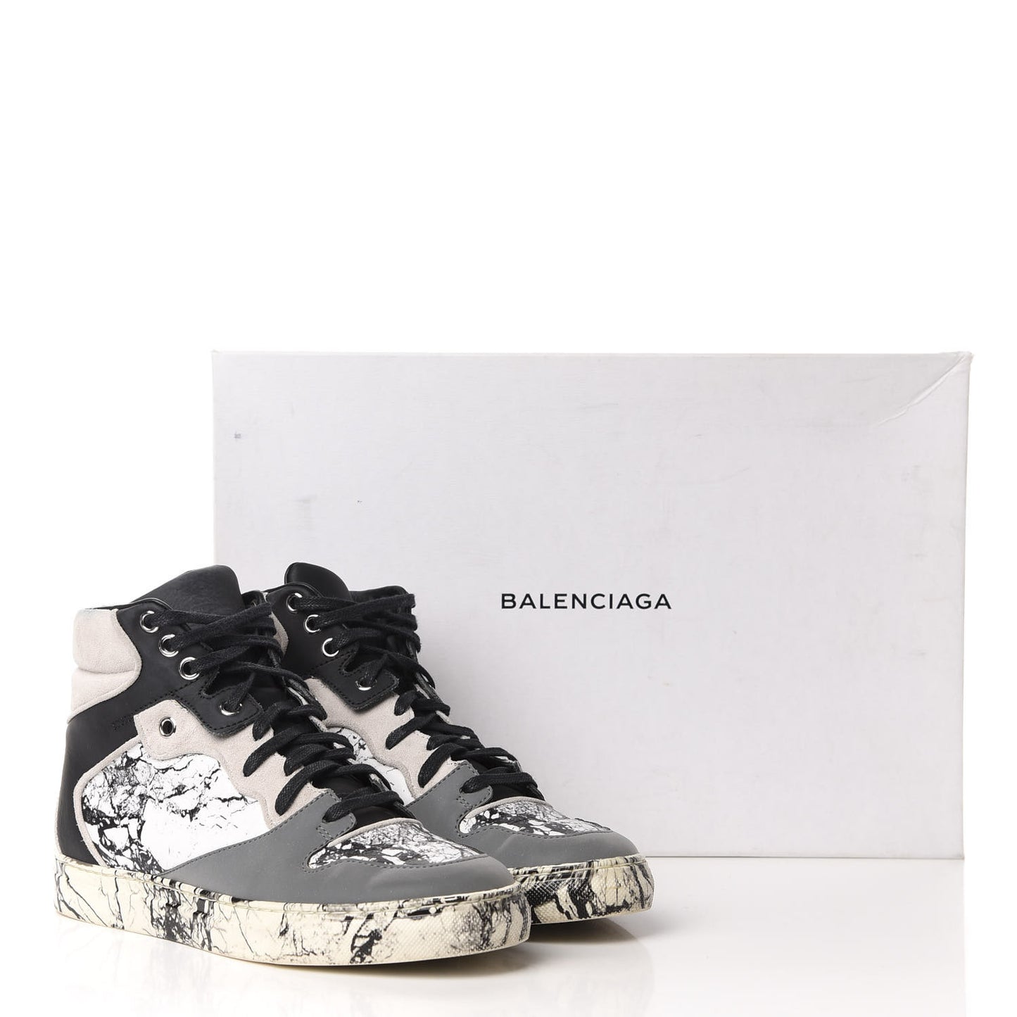Calfskin Suede Rubber Marble Womens High Top Sneakers 36 Black