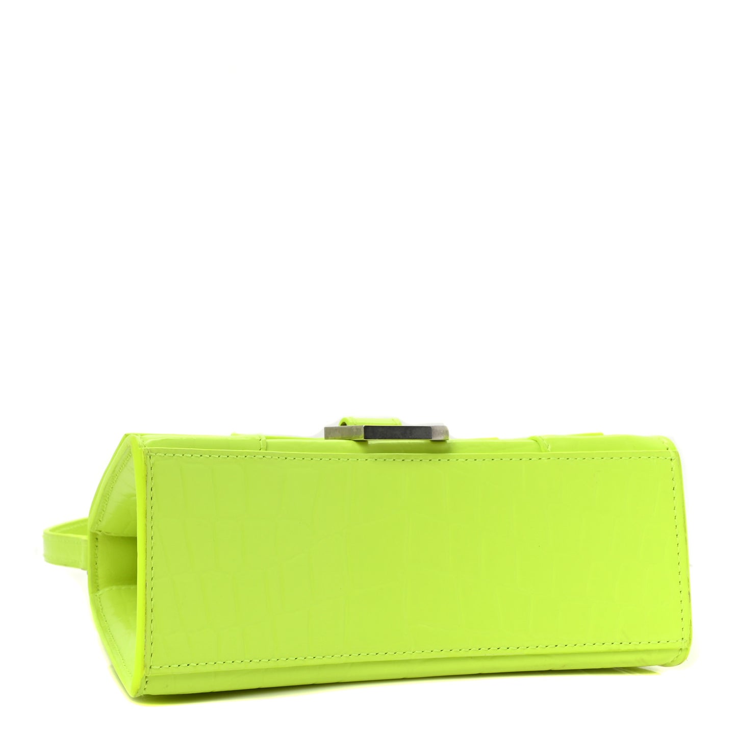 Shiny Calfskin Crocodile Embossed Hourglass Top Handle Bag XS Fluo Yellow