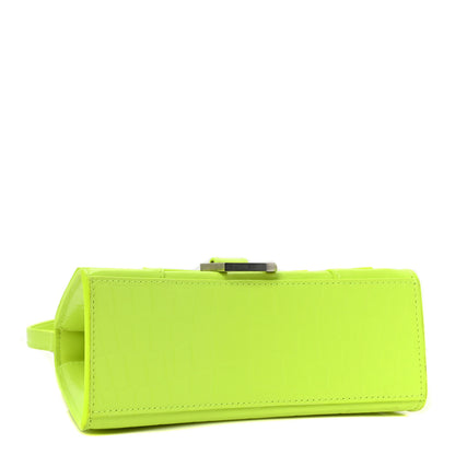 Balenciaga Shiny Calfskin Crocodile Embossed Hourglass Top Handle Bag XS Fluo Yellow 4 of 11