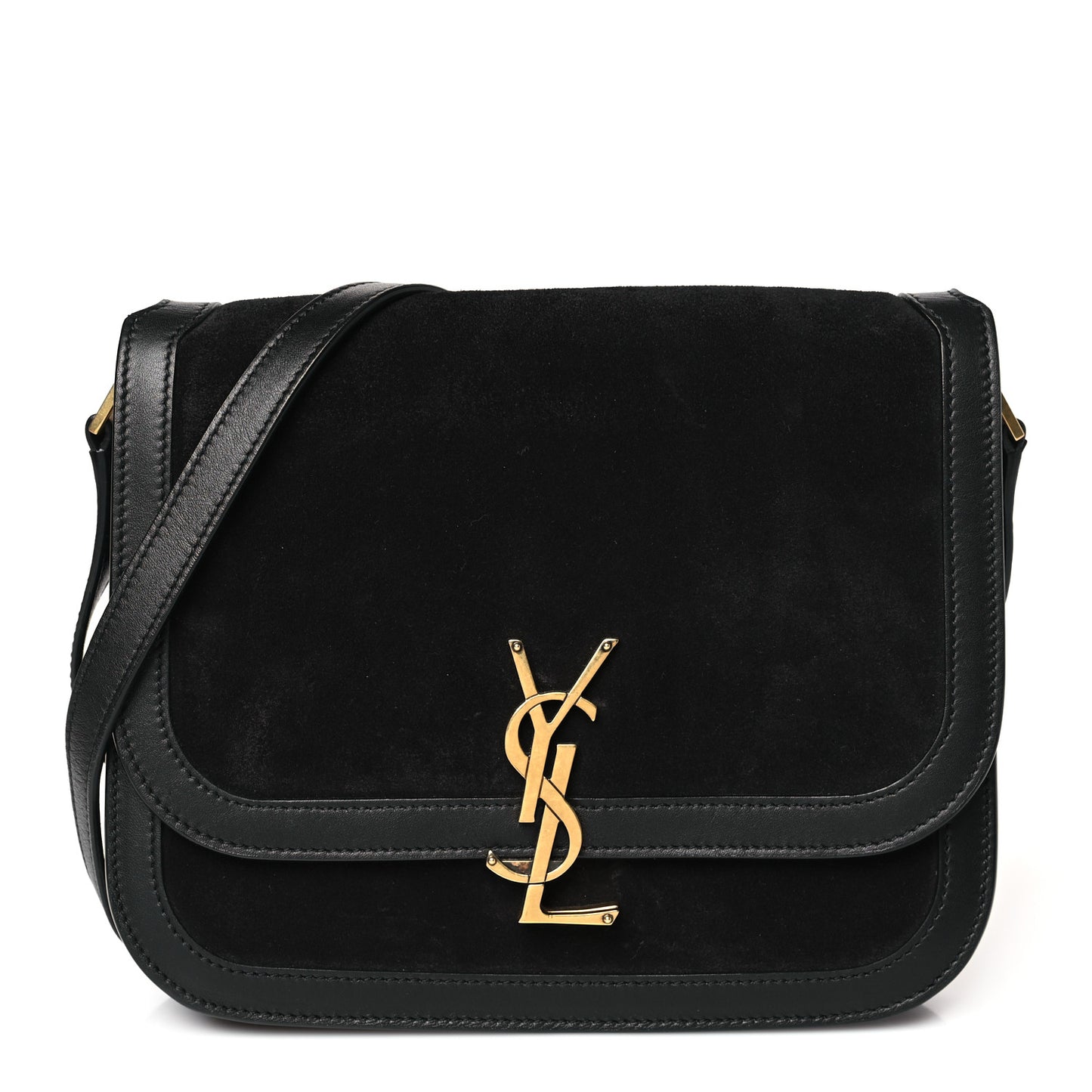 Suede Smooth Calfskin Monogram Medium Solferino Soft Satchel Black