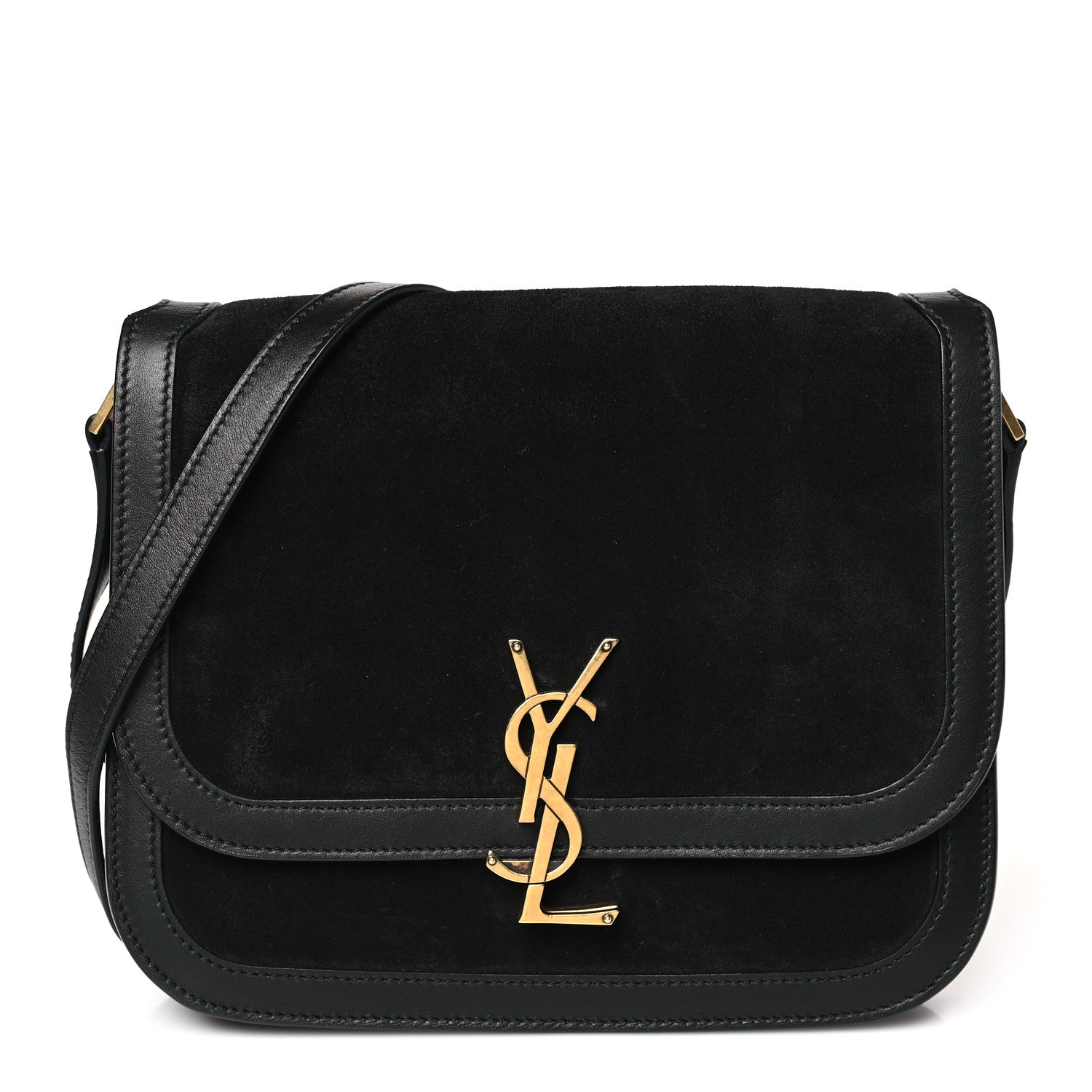 Saint Laurent Suede Smooth Calfskin Monogram Medium Solferino Soft Satchel Black 1 of 9