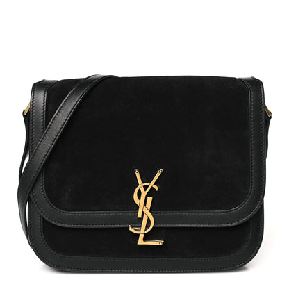 Saint Laurent Suede Smooth Calfskin Monogram Medium Solferino Soft Satchel Black 1 of 9
