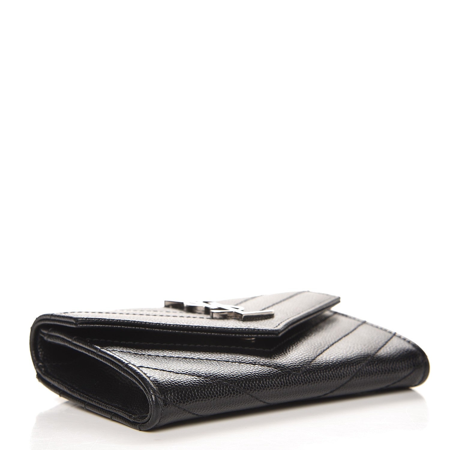 Saint Laurent Grain De Poudre Matelasse Chevron Small Monogram Envelope Wallet Black 4 of 7