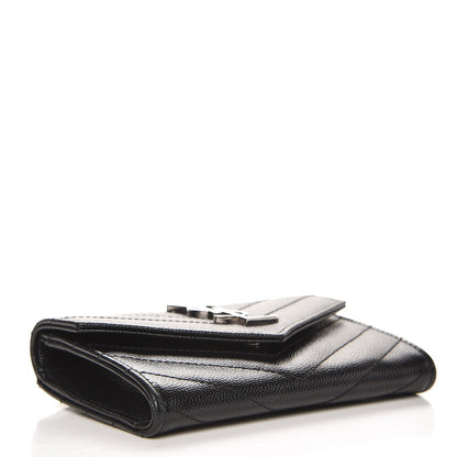 Saint Laurent Grain De Poudre Matelasse Chevron Small Monogram Envelope Wallet Black 4 of 7