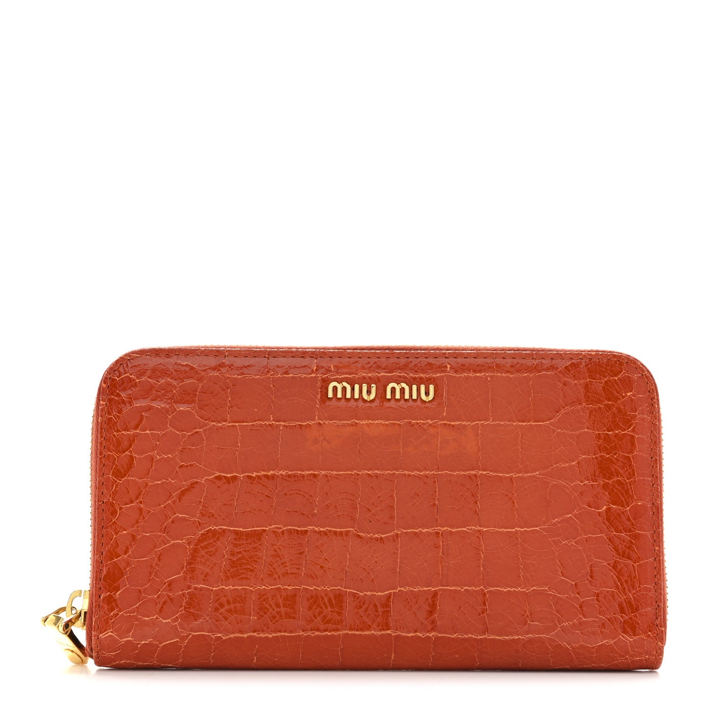 Vernice Crocodile Embossed Calfskin Zip Around Wallet Papaya
