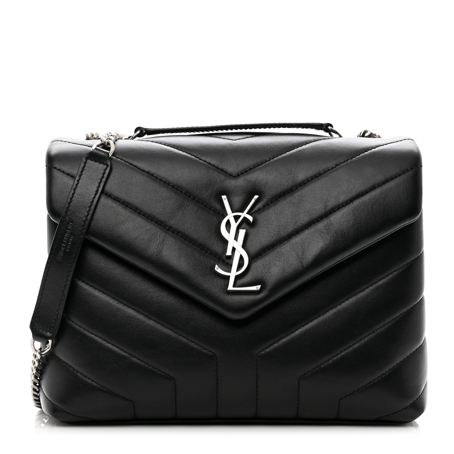 SAINT LAURENT Calfskin Y Quilted Monogram Small Loulou Chain Satchel Black