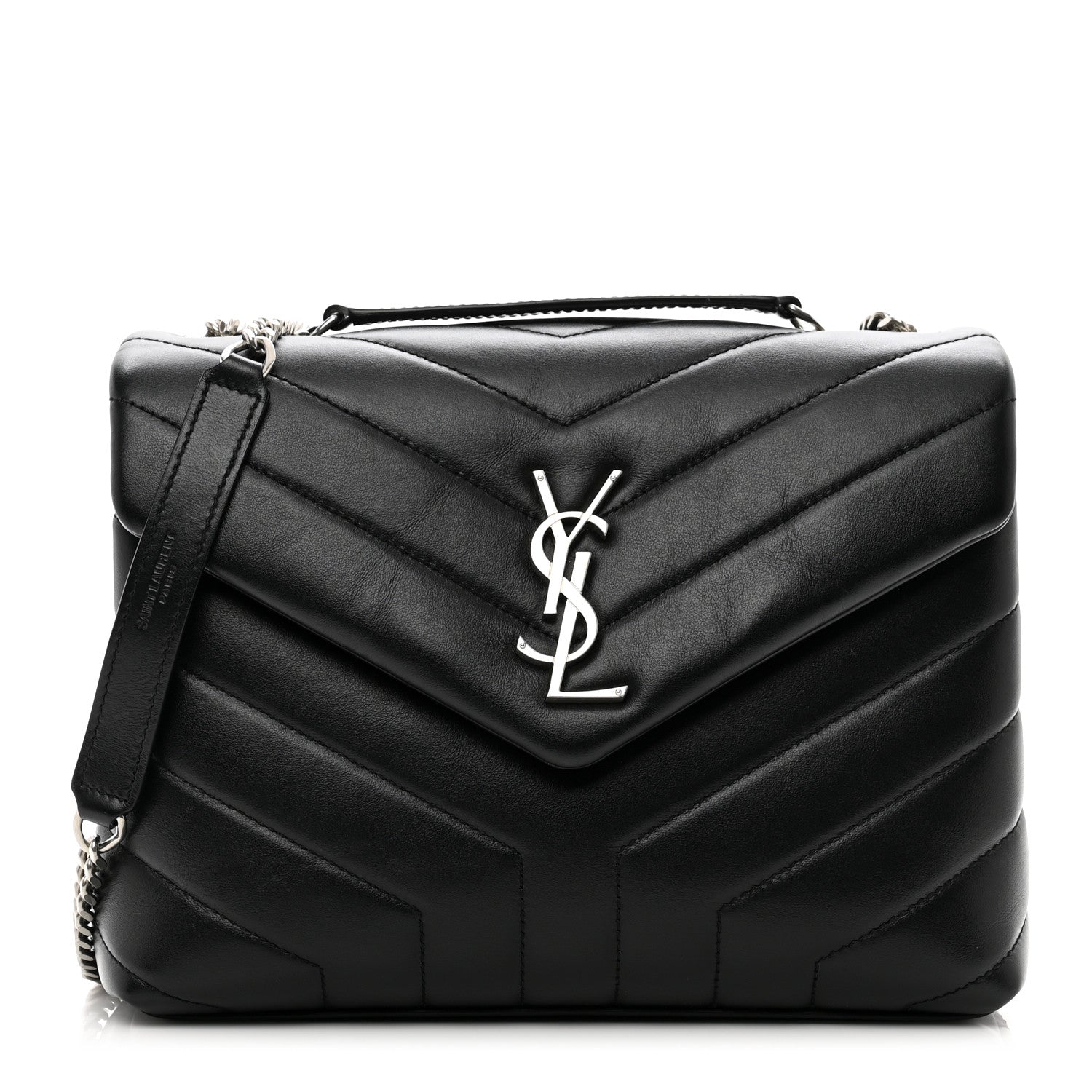 Saint Laurent SAINT LAURENT Calfskin Y Quilted Monogram Small Loulou Chain Satchel Black 1 of 10