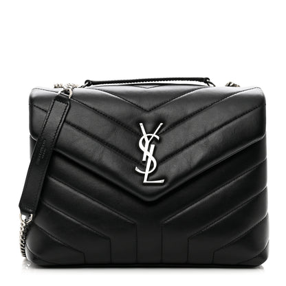 Saint Laurent SAINT LAURENT Calfskin Y Quilted Monogram Small Loulou Chain Satchel Black 1 of 10