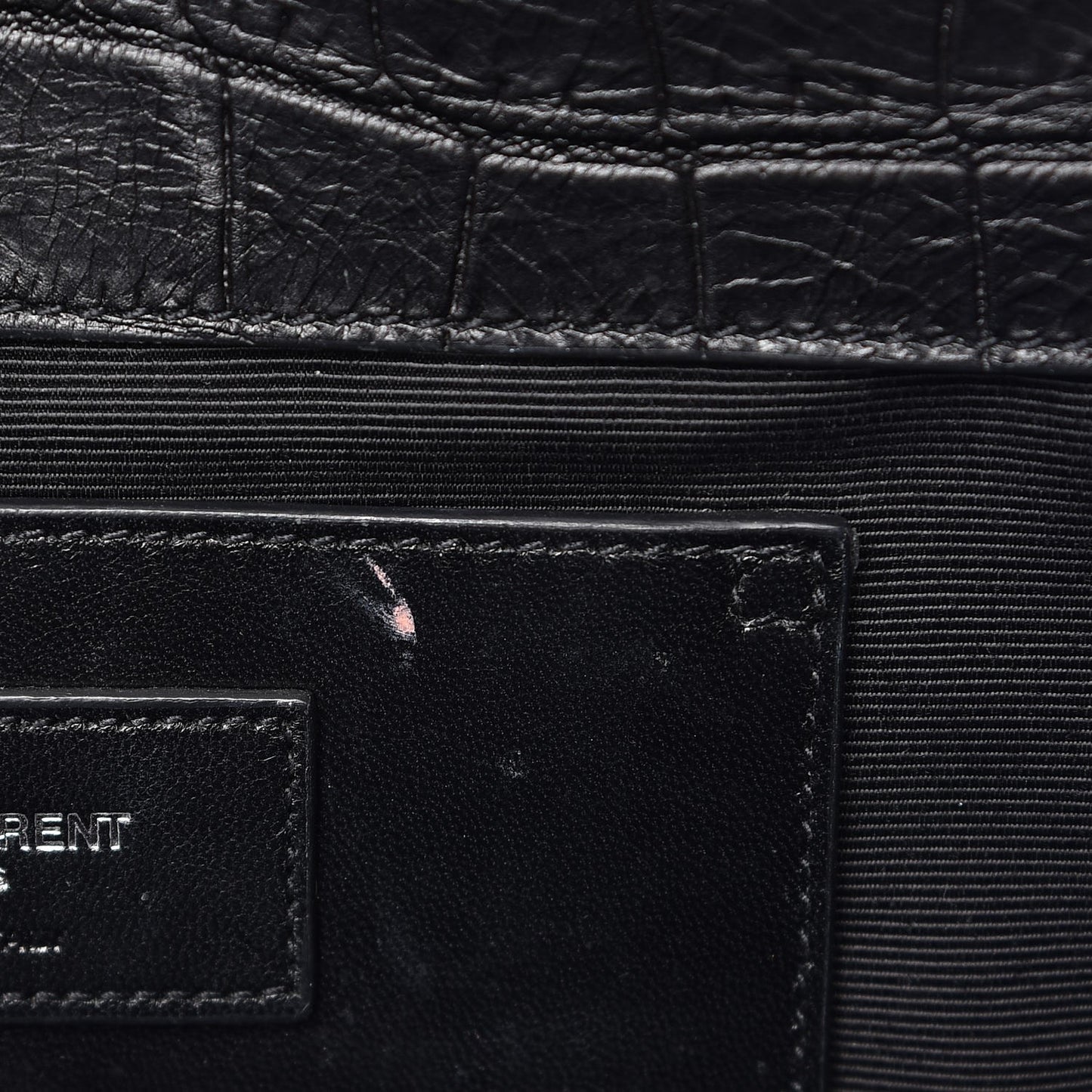Calfskin Crocodile Embossed Classic Kate Monogram Clutch Black