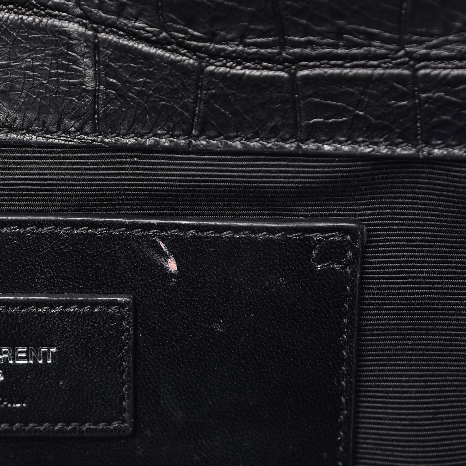 Saint Laurent Calfskin Crocodile Embossed Classic Kate Monogram Clutch Black 8 of 8