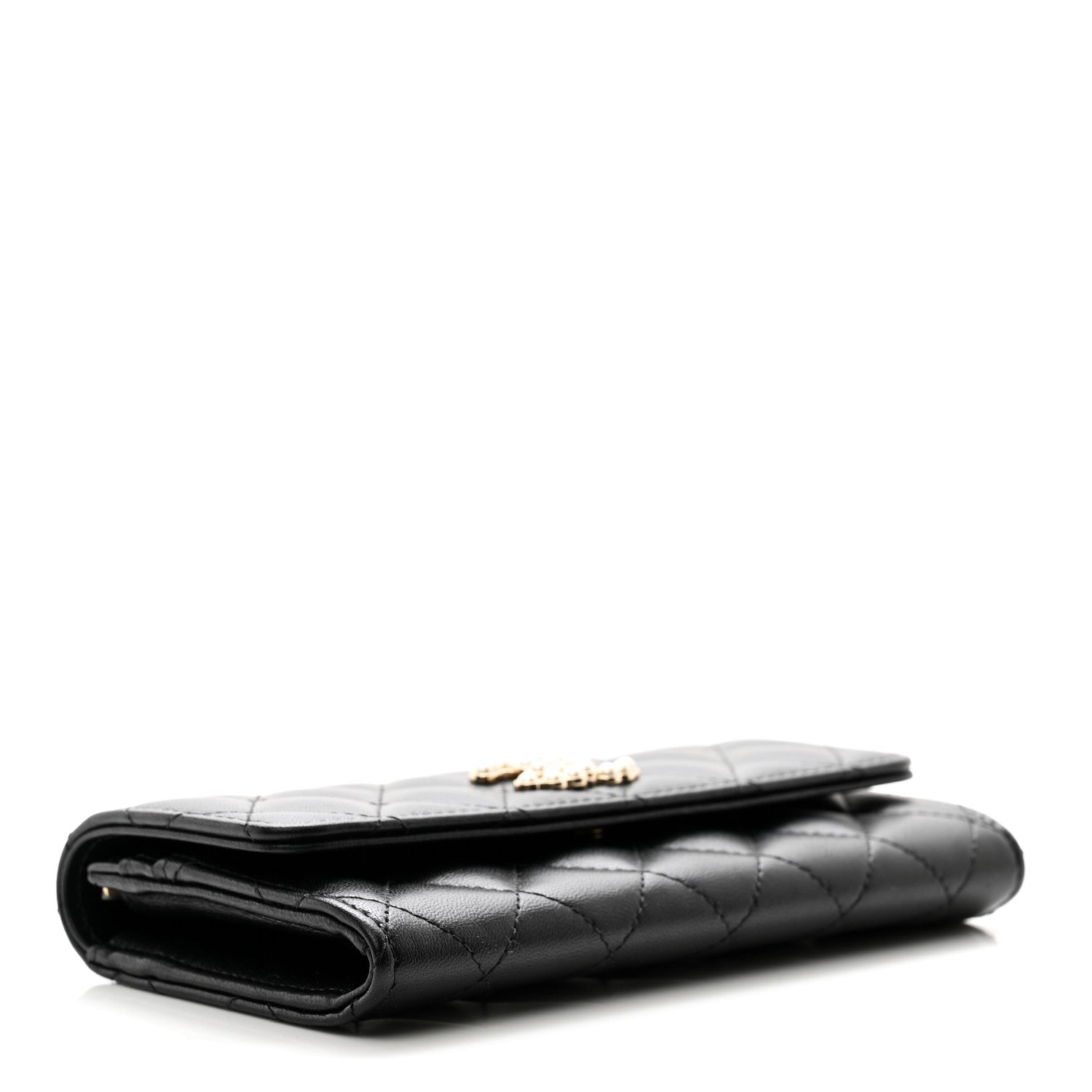 Chanel Lambskin Quilted Pearl CC Medium Chanel Flap Wallet Black 4 of 9