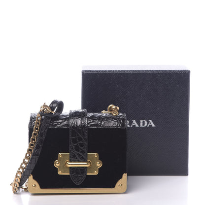 Prada Velvet Crocodile Micro Cahier Bag Black 10 of 10