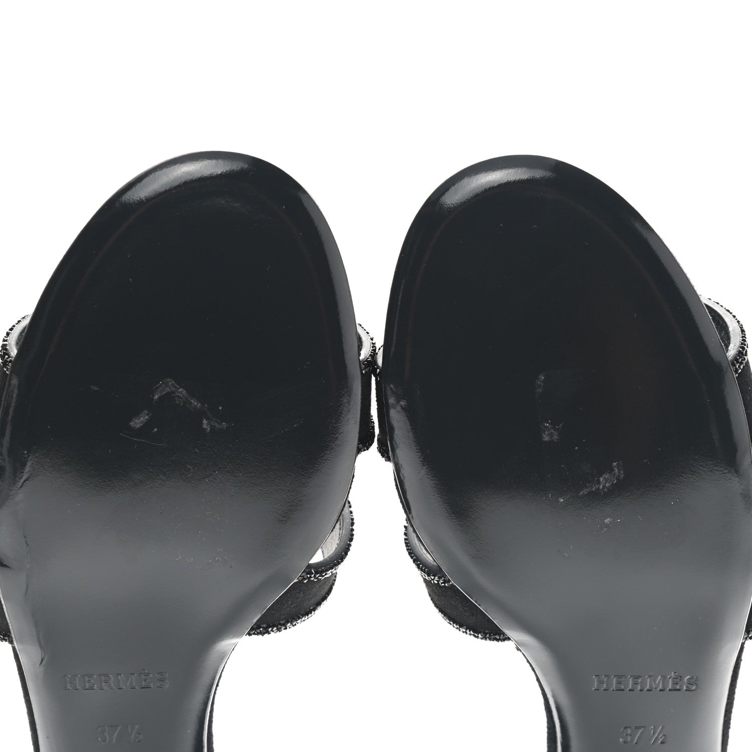 Hermes Suede Goatskin Rhinestone Oasis Sandals 37.5 Black 8 of 9