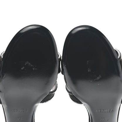 Hermes Suede Goatskin Rhinestone Oasis Sandals 37.5 Black 8 of 9