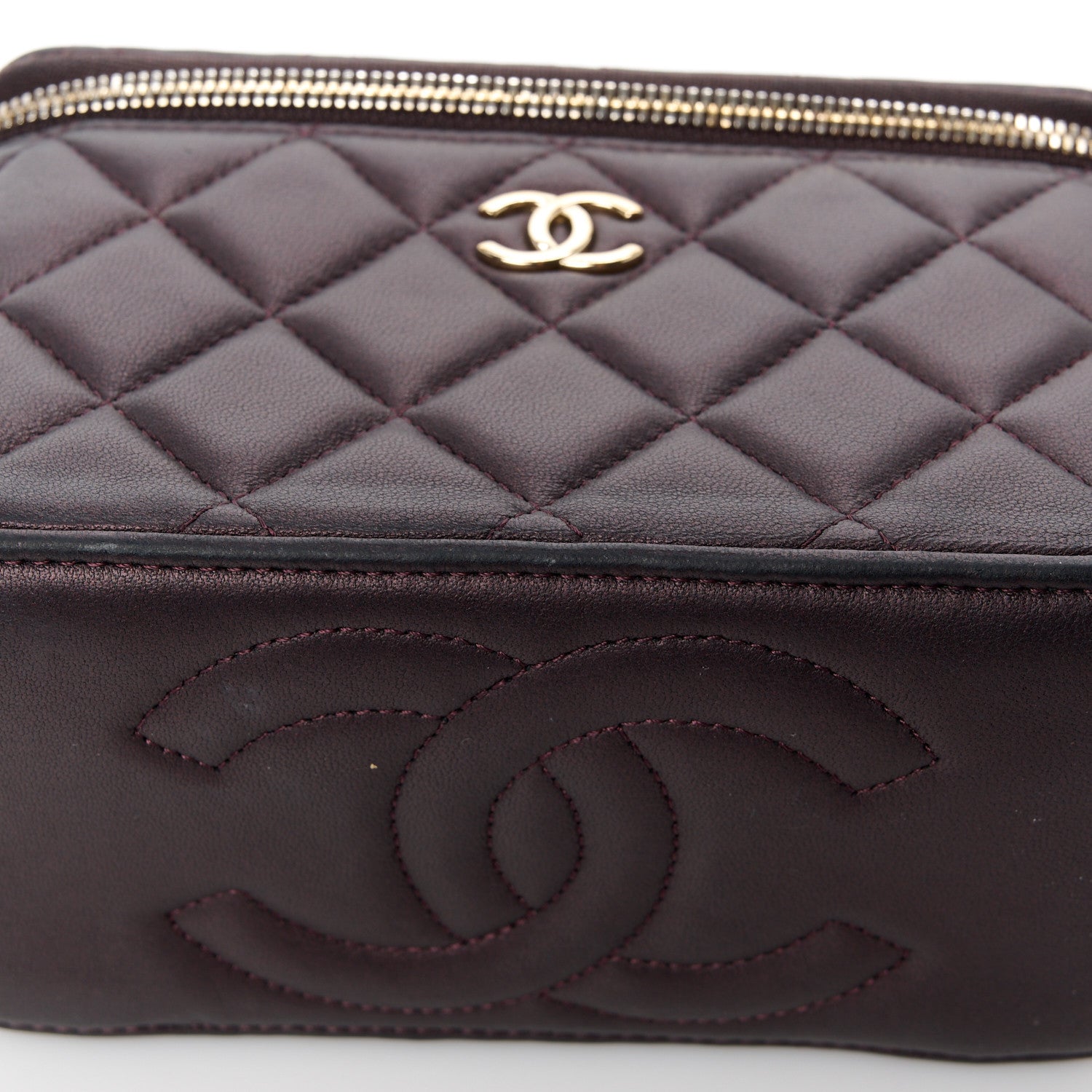Chanel Iridescent Lambskin Quilted Small Top Handle Vanity Case With Chain Burgundy 16 of 16