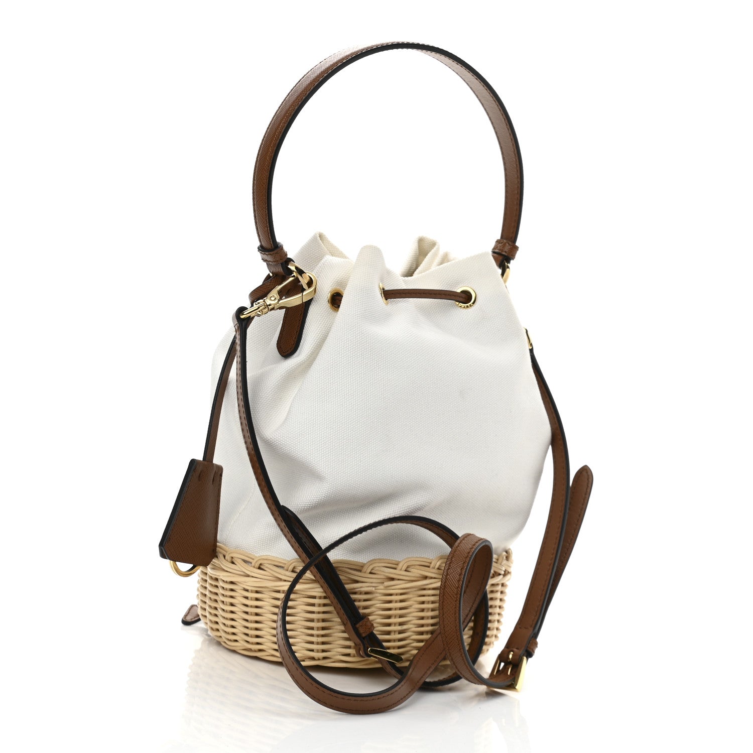 Prada Wicker Canvas Bucket Bag Naturale 3 of 14
