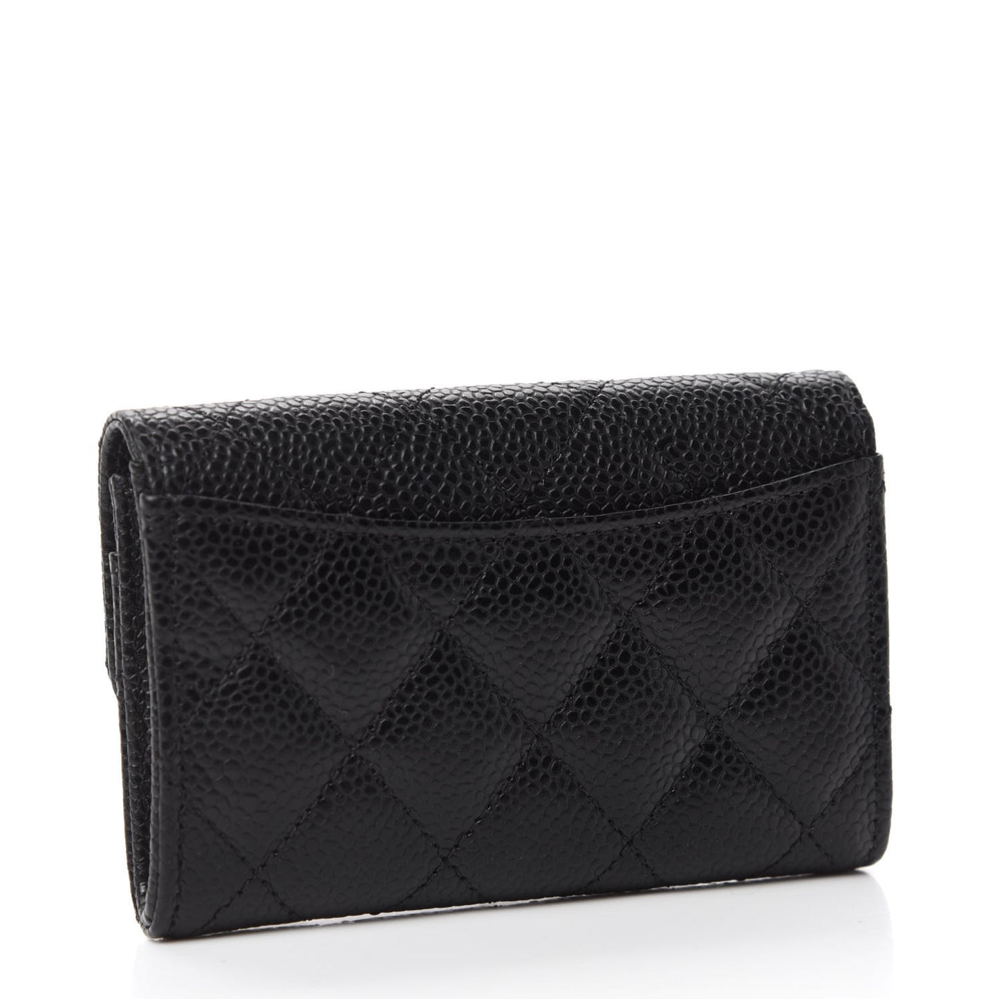 Caviar Quilted Flap Card Holder Wallet Black