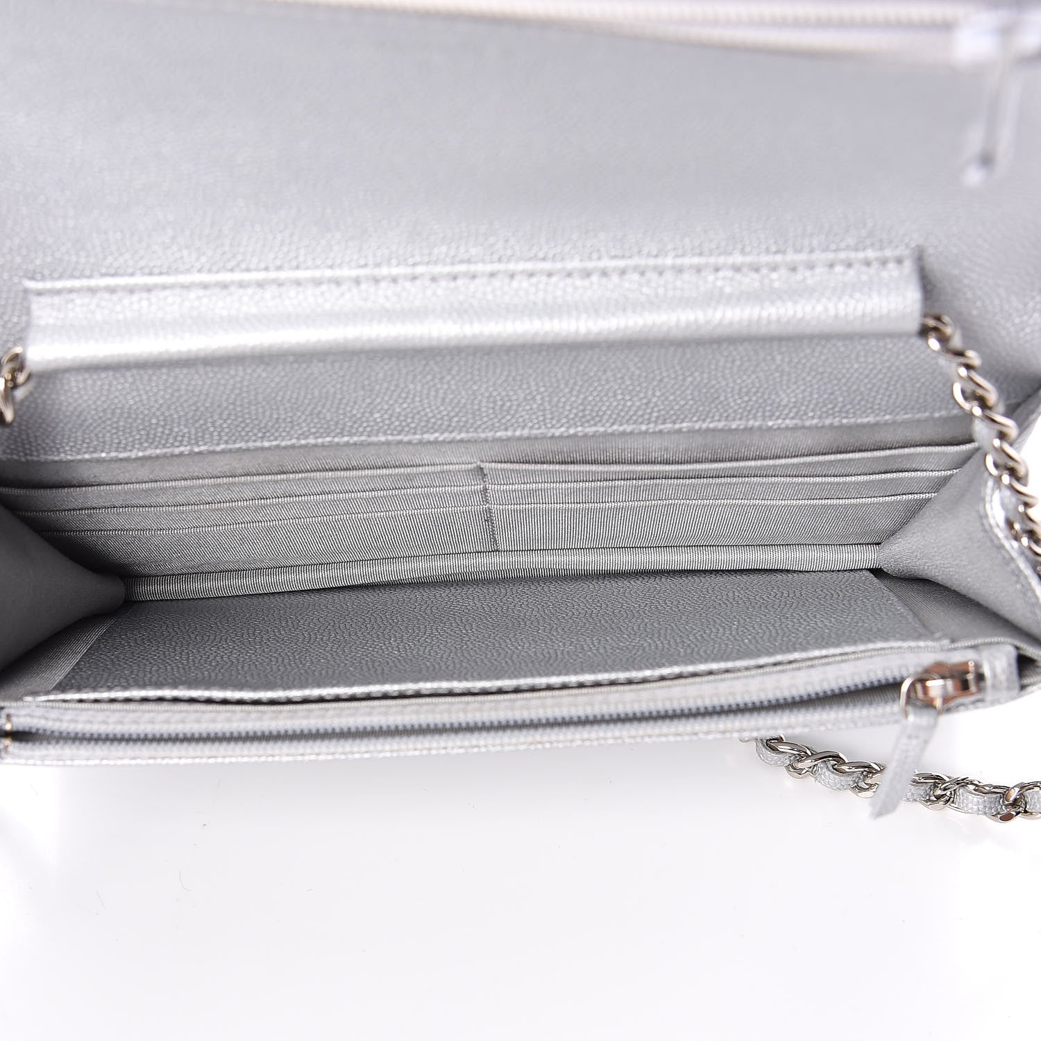 Chanel Metallic Caviar Chevron Quilted Vintage Mademoiselle Wallet On Chain WOC Silver 5 of 12