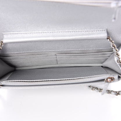 Chanel Metallic Caviar Chevron Quilted Vintage Mademoiselle Wallet On Chain WOC Silver 5 of 12