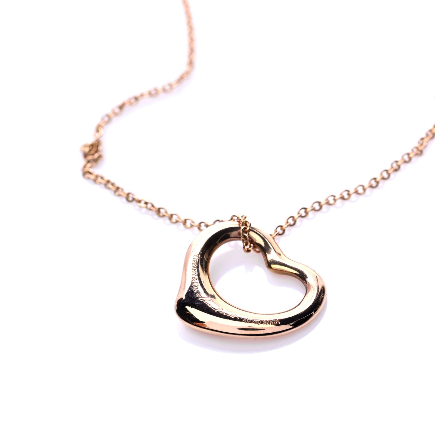 18K Rose Gold 16mm Elsa Peretti Open Heart Pendant Necklace