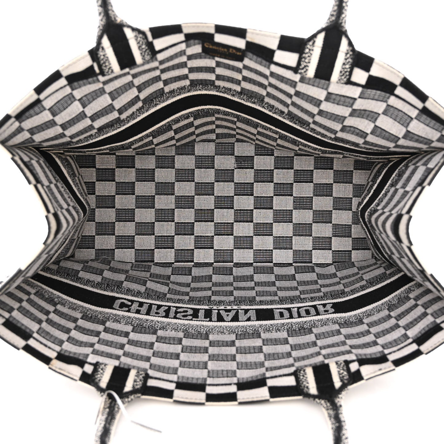 Canvas Embroidered Checkered Book Tote Black White