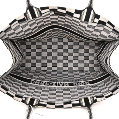 Christian Dior Canvas Embroidered Checkered Book Tote Black White 5 of 10