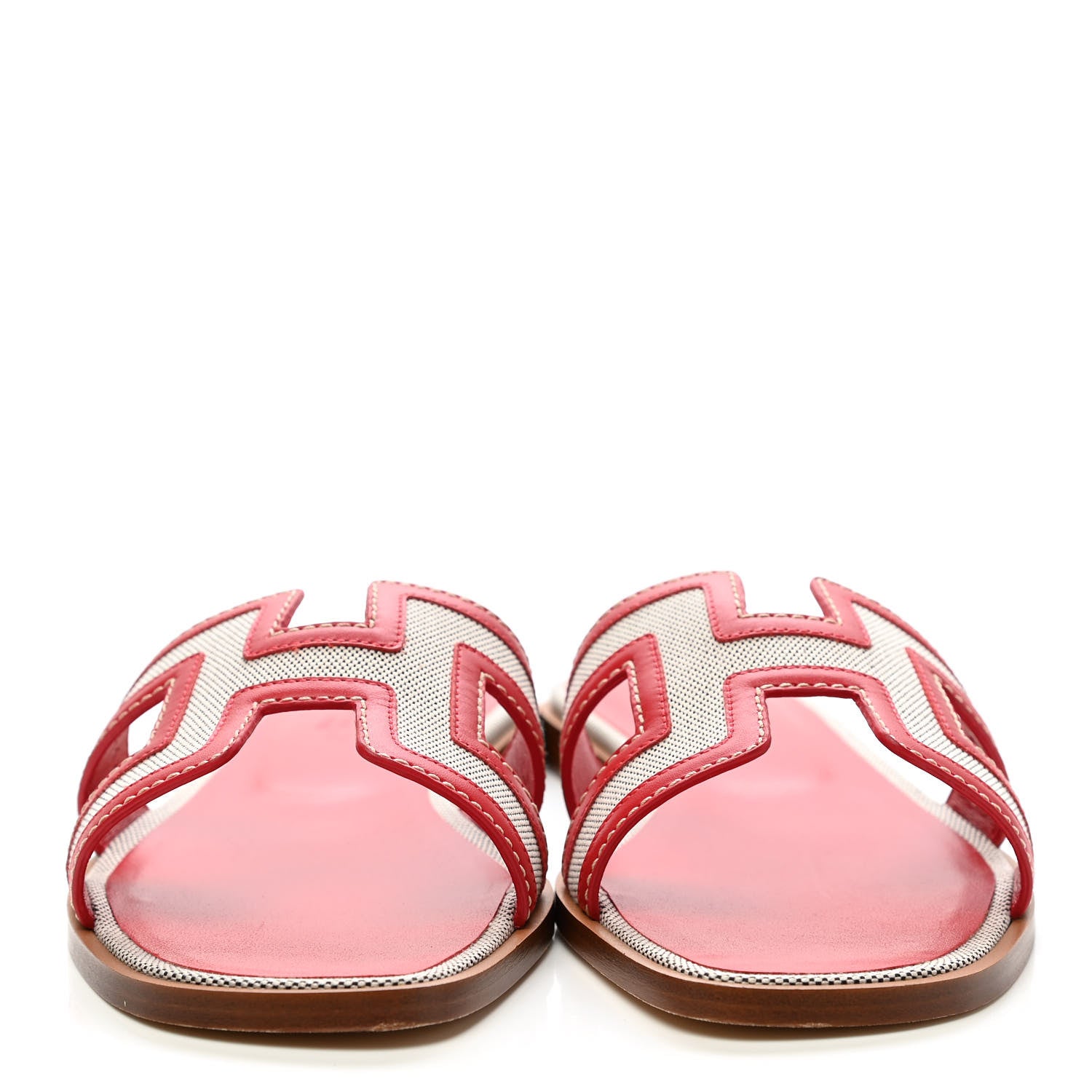 Hermes Canvas Calfskin Oran Sandals 37 Prunoir Rouge A Levre 2 of 9