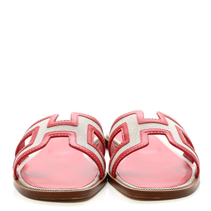 Hermes Canvas Calfskin Oran Sandals 37 Prunoir Rouge A Levre 2 of 9