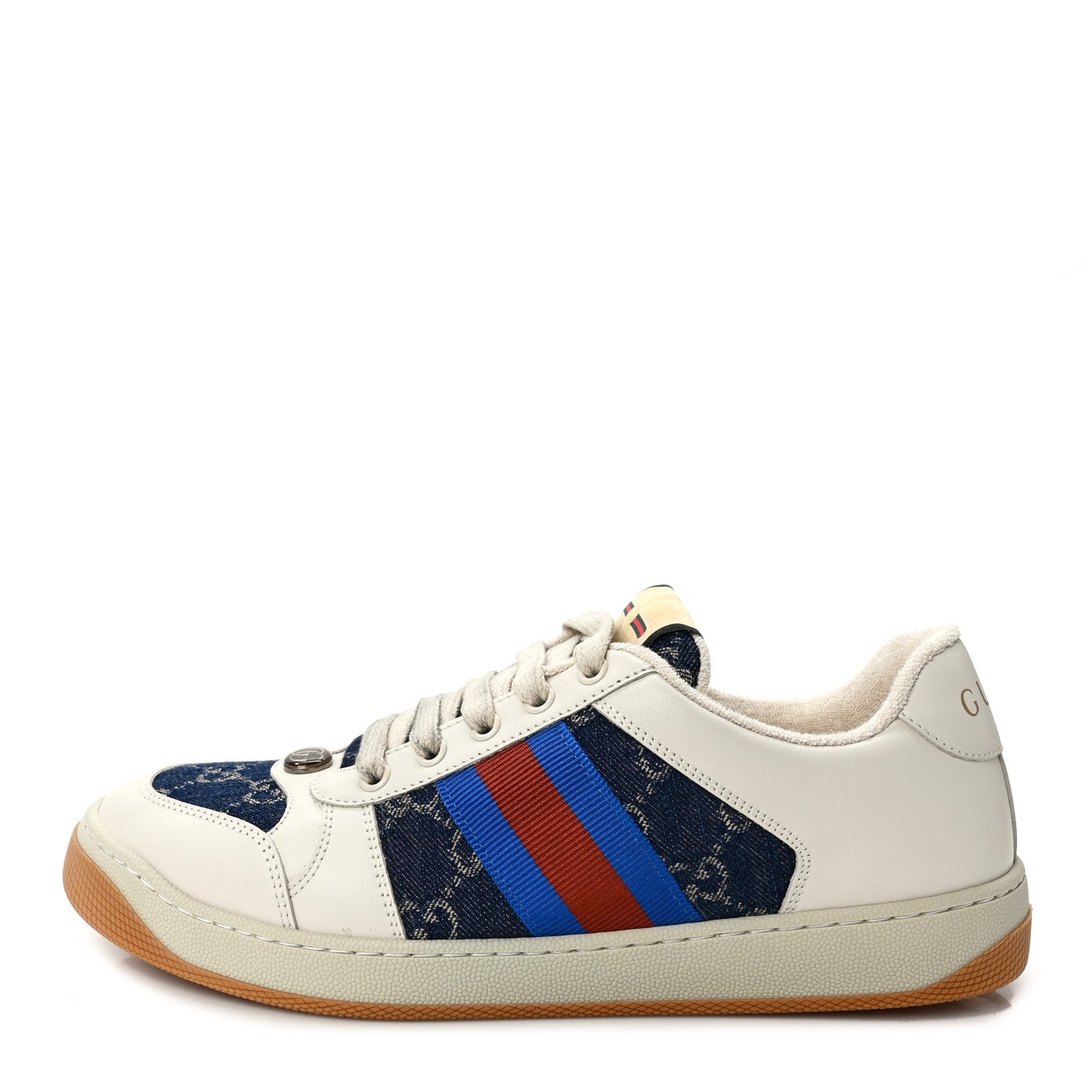Denim GG Monogram Calfskin Web Womens Screener Sneakers 40.5 Blue Tea New Mystic White