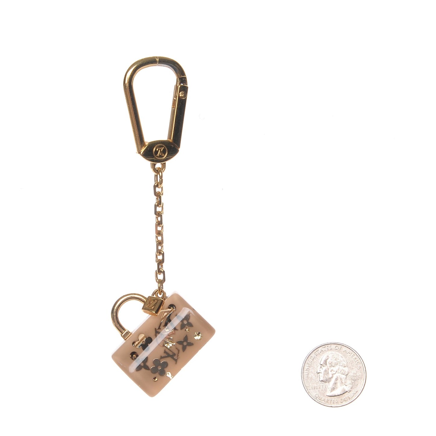 Resin Inclusion Speedy Bag Charm Key Chain Beige