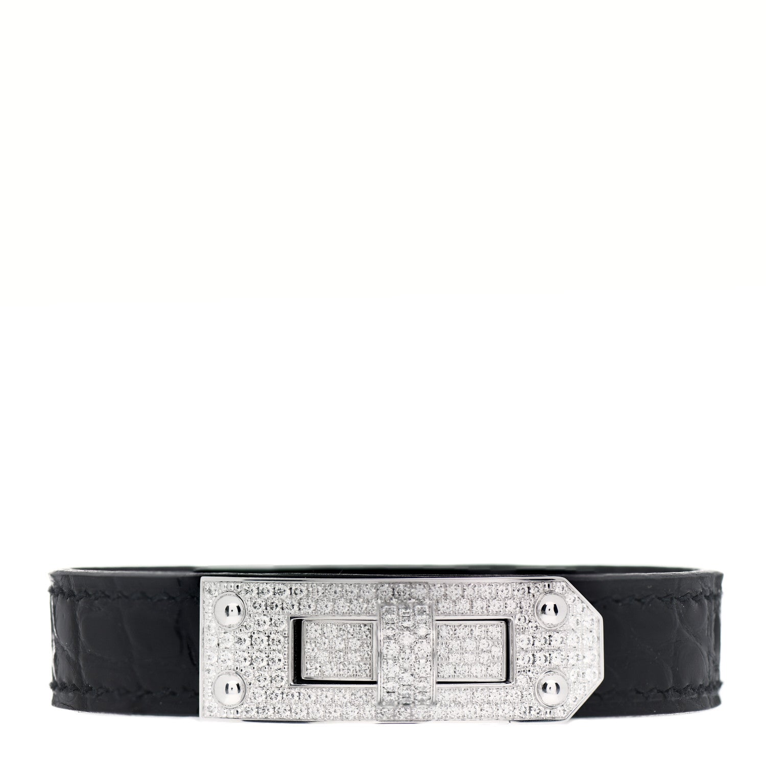 Hermes 18K White Gold Shiny Alligator Diamond Kelly Bracelet SH 1 of 5