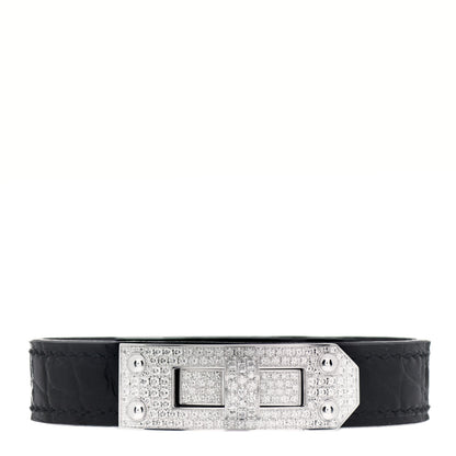 Hermes 18K White Gold Shiny Alligator Diamond Kelly Bracelet SH 1 of 5