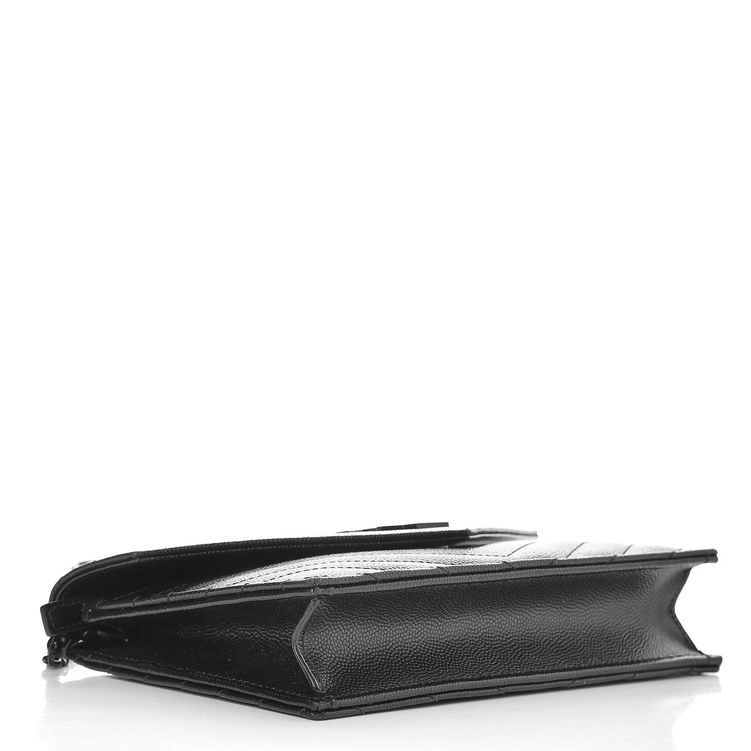 Saint Laurent Grain De Poudre Matelasse Chevron Monogram Envelope Chain Wallet Black 4 of 7