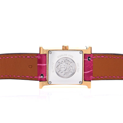 Hermes Stainless Steel Alligator Diamond Mother of Pearl 21mm Heure H Hour Quartz Watch Framboise 3 of 6