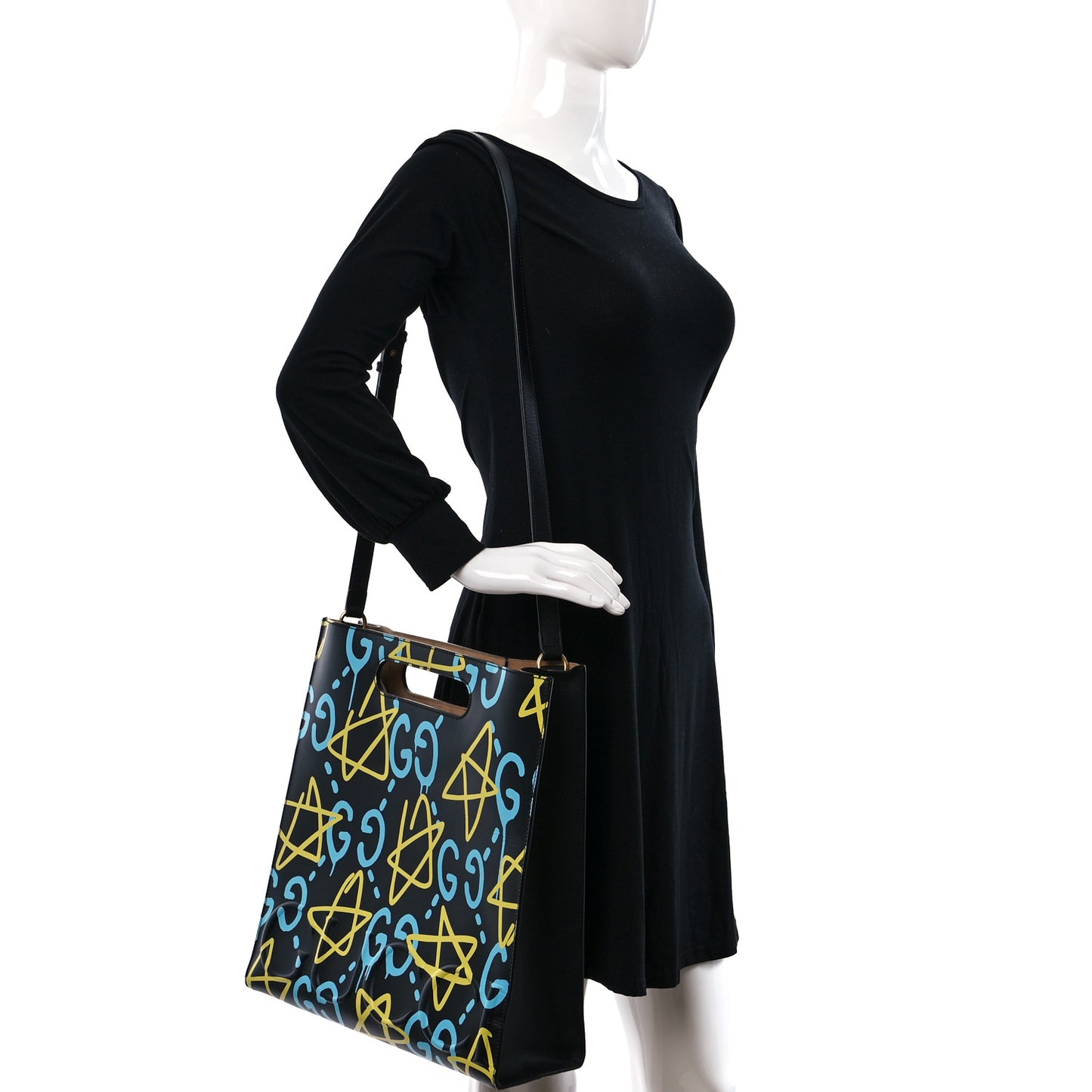 Calfskin GucciGhost Medium XL Tote Black New Acquamarine