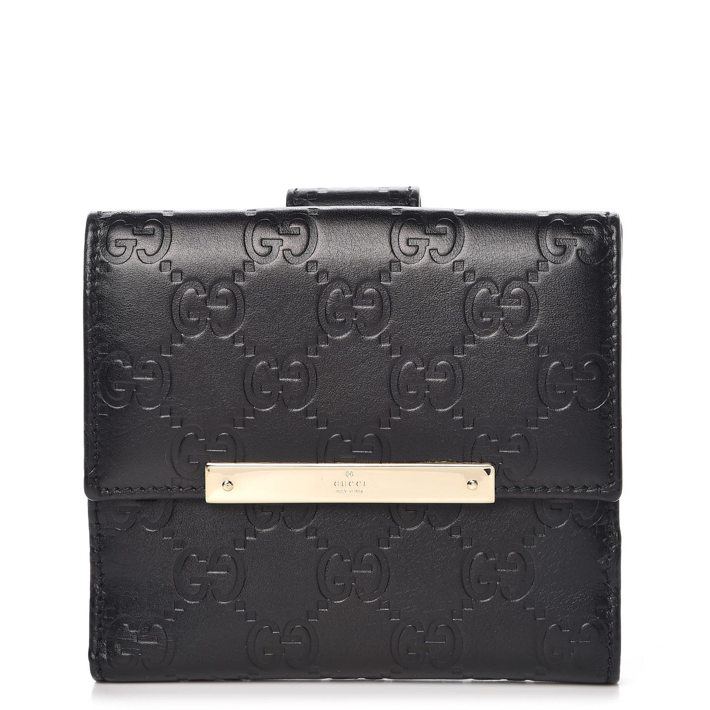 Guccissima Metal Bar French Flap Wallet Black