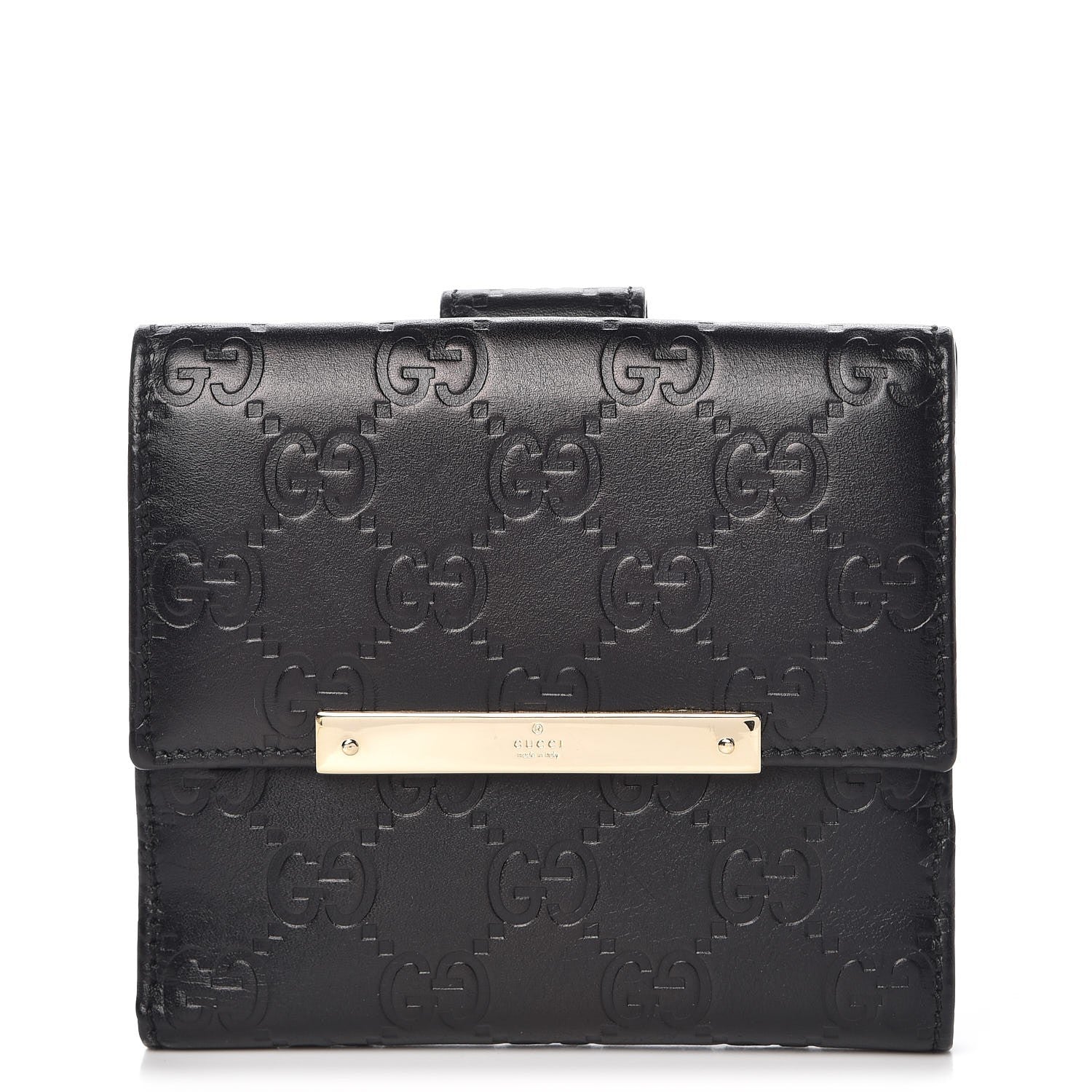 Gucci Guccissima Metal Bar French Flap Wallet Black 1 of 7
