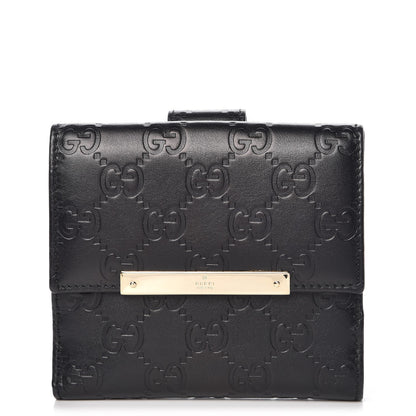 Gucci Guccissima Metal Bar French Flap Wallet Black 1 of 7