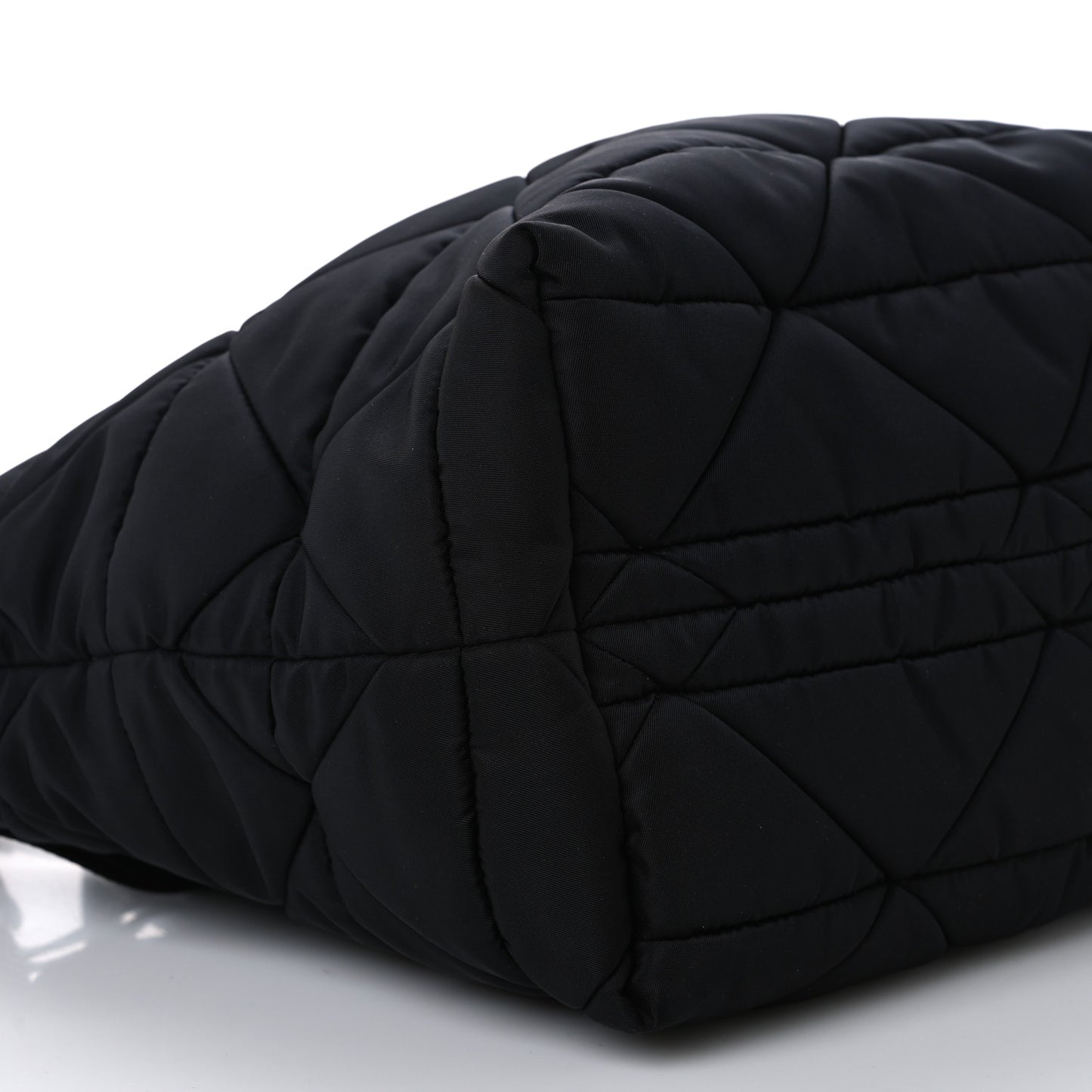 Re-Nylon Nappa Triangle Quilted Padded Small Double Handled Zip Tote Black
